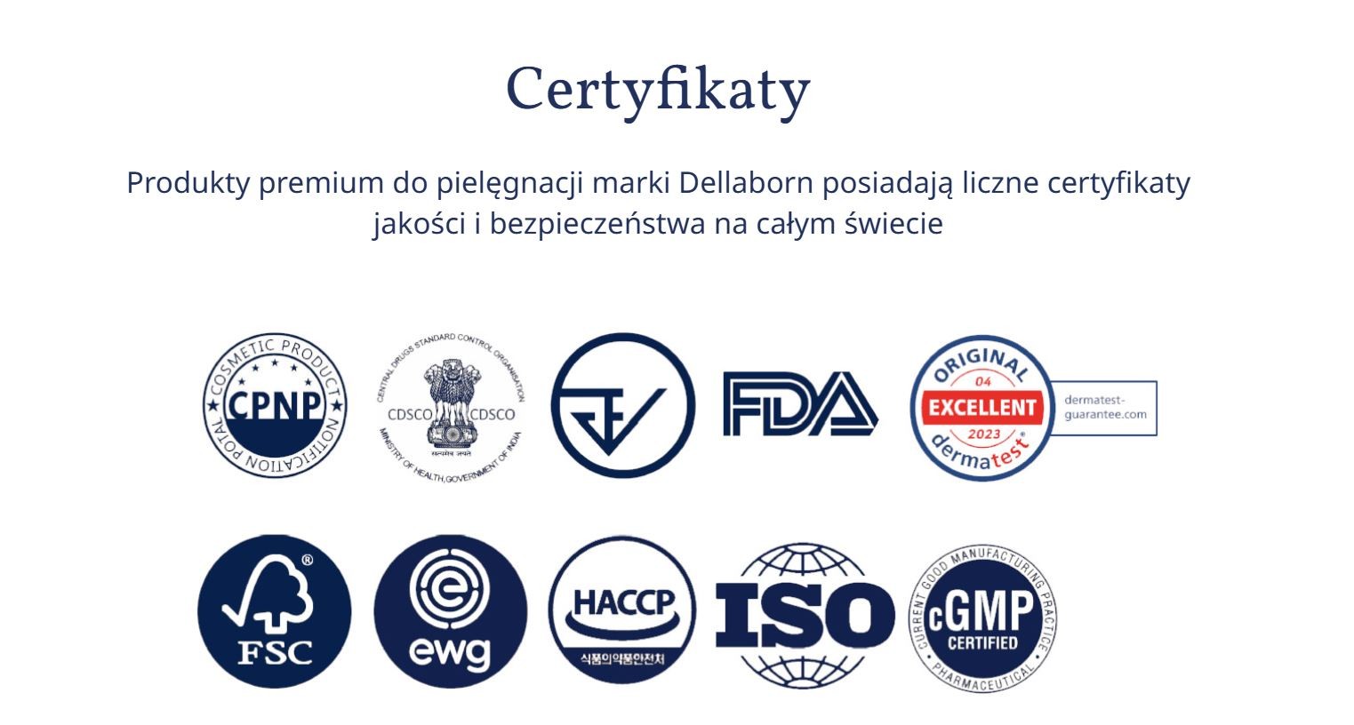 Certyfikaty jakości kosmetyków Della Born